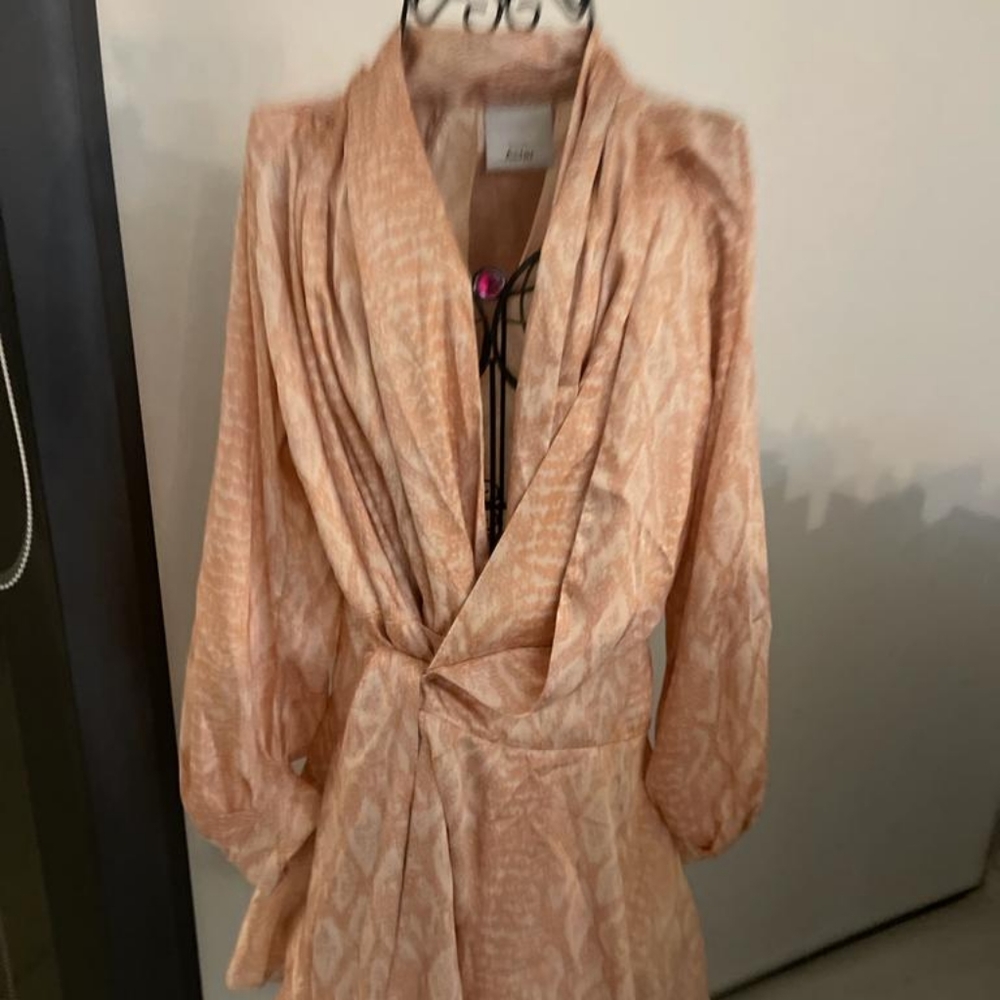 Acler wraparound blush colored dress.